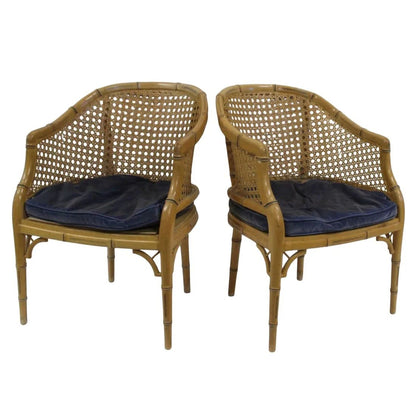 PAIR OF CANED TUB CHAIRS WITH BAMBOO DETAIL