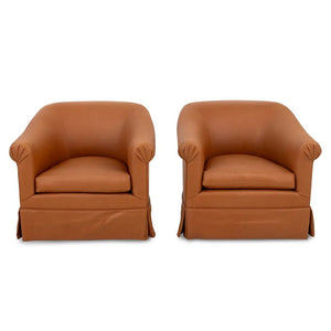 PAIR OF  FAUX LEATHER SADDLE TUB CHAIRS