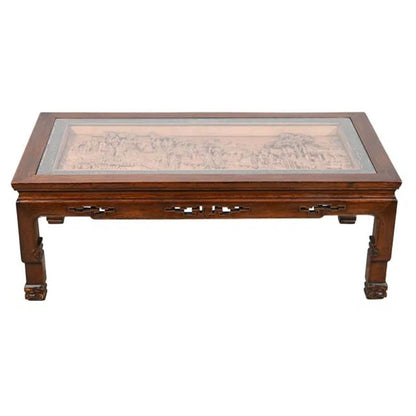 ASIAN COFFEE TABLE WITH INSET CARVED DETAILS