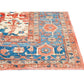 BLUE, CREAM AND CORAL HAND KNOTTED WOOL RUG