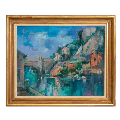SIGNED AND FRAMED OIL ON CANVAS BRIDGE VIEW
