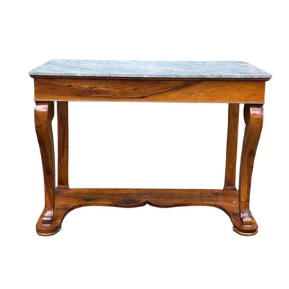 NEOCLASSICAL GRAY MARBLE TOPPED LARGE CONSOLE TABLE