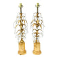 PAIR OF ITALIAN TOLE LAMPS WITH GILT LEAVES AND CRYSTALS