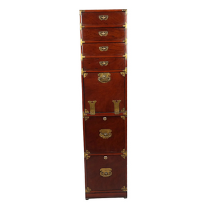 TALL ASIAN STYLE CAMPAIGN CHEST & SECRETARY DESK WITH BRASS FITTINGS