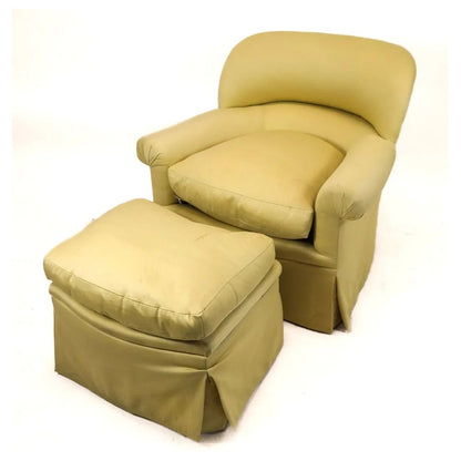 MODERNIST UPHOLSTERED CURVED CLUB CHAIR AND OTTOMAN