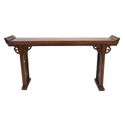 CHINESE HARDWOOD ALTAR TABLE, MING DYNASTY STYLE WITH FRETWORK