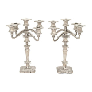 PAIR OF ENGLISH SILVERPLATE FIVE ARM CANDELABRA