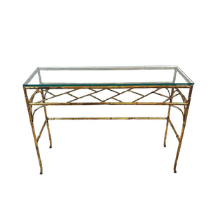 GILT BAMBOO AND GLASS CONSOLE OR SOFA TABLE