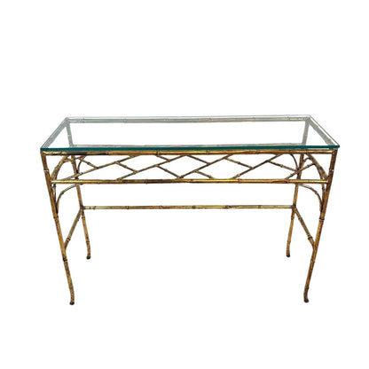 GILT BAMBOO AND GLASS CONSOLE OR SOFA TABLE