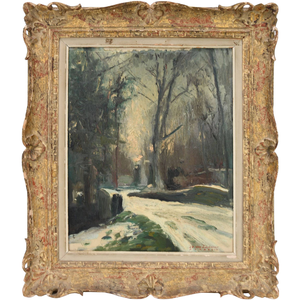 JEAN DOMINIQUE VAN CAULAERT OIL ON CANVAS WINTER PAINTING