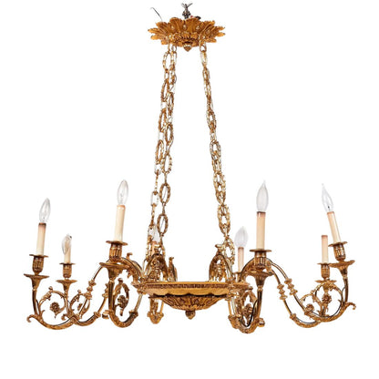 LOUIS XVI STYLE GILT METAL EIGHT ARM CHANDELIER