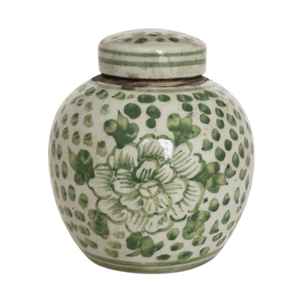 GREEN AND WHITE BLOOMING FLORAL MINI JAR