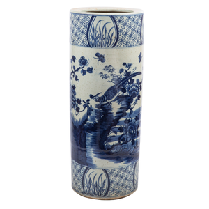 BLUE AND WHITE FLORAL BIRD UMBRELLA STAND