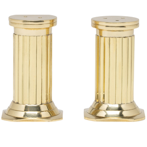 POLISHED GOLD GOLD COLUMN SALT AND PEPPER SHAKERS.