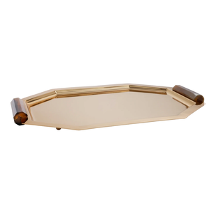OCTAGON POLISHED GOLD TRAY WITH BONE HANDLE DETAIL LARGE