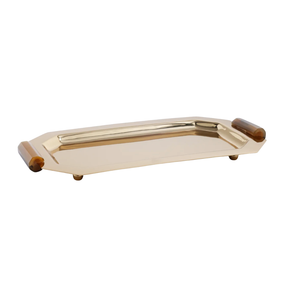 OCTAGON POLISHED GOLD TRAY WITH BONE HANDLE DETAIL SMALL