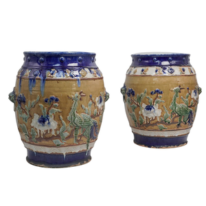 PAIR OF SANCAI CHINESE STONEWARE GARDEN STOOLS