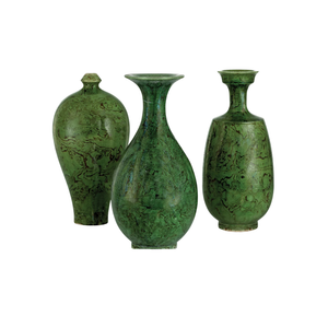 SET OF 3 VASES, GREEN