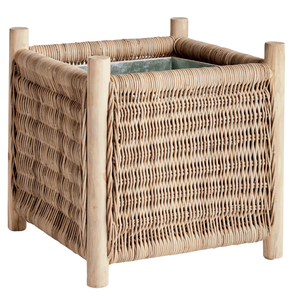 TEAK AND RATTAN WOVEN PLANTER