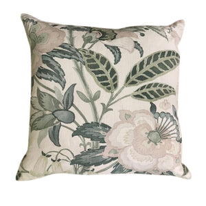 GREEN LINEN CHINTZ PILLOW