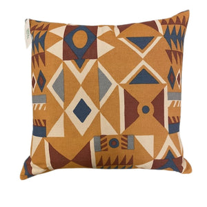 GEOMETRIC OCHRE BLUE AND WINE PILLOW