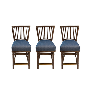 SET OF THREE VINTAGE NEWLY UPHOLSTERED MCGUIRE RATTAN BAR STOOLS