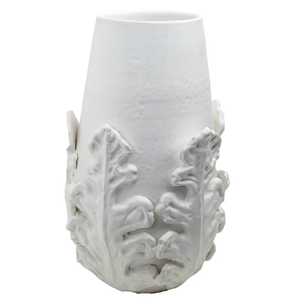 WHITE TALL ACANTHUS LEAF VASE