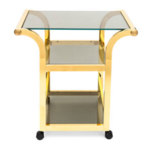 POLISHED BRASS AND SMOKED GLASS BAR CART