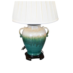 TEAL CRACKLE GLAZE SINGLE LAMP WITH HANDLES