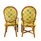 VINTAGE PAIR OF WALTERS WICKER INDOOR RATTAN CHAIRS WITH UPHOLSTERY
