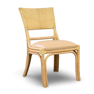 VINTAGE WALTERS WICKER BAMBOO SIDE CHAIR WITH UPHOLSTERED SEAT