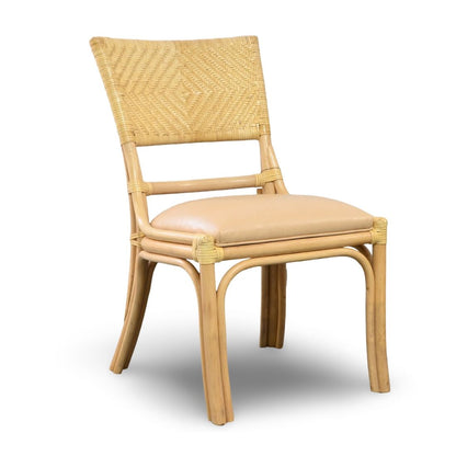 VINTAGE WALTERS WICKER BAMBOO SIDE CHAIR WITH UPHOLSTERED SEAT