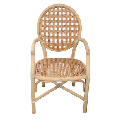 VINTAGE RATTAN AND CANE ARMCHAIR WITH OVAL BACK