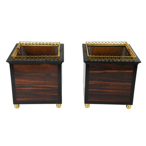PAIR OF PETITE REGENCY STYLE PLANTERS WITH BRASS AND COPPER DETAILS