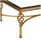 HOLLYWOOD REGENCY GILT IRON AND GLASS COFFEE TABLE WITH LATTICE TWIST DETAIL