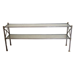 MAISON JANSEN TWO TIER  METAL AND GLASS CONSOLE TABLE