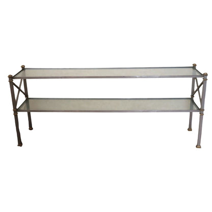 MAISON JANSEN TWO TIER  METAL AND GLASS CONSOLE TABLE