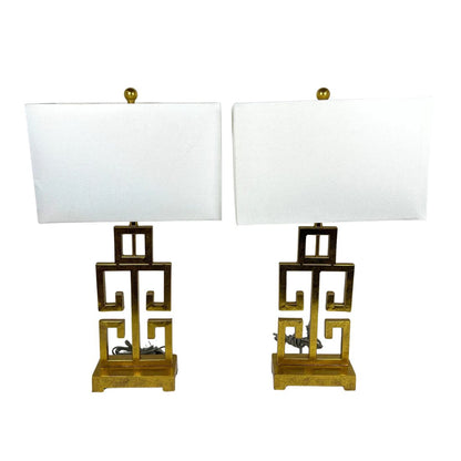 PAIR OF GILT GREEK KEY TABLE LAMPS