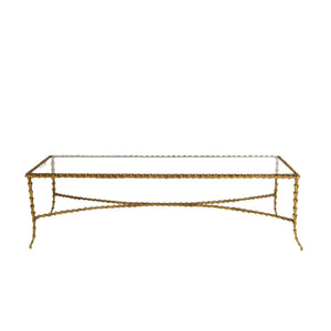 GILT BRONZE AND GLASS 22 KARAT LEAF DESIGN PAUL FERRANTE COFFEE TABLE