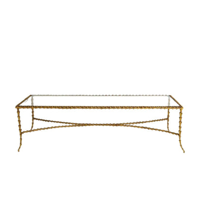 GILT BRONZE AND GLASS, 22 KARAT LEAF DESIGN PAUL FERRANTE COFFEE TABLE