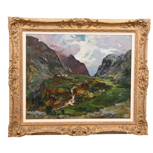 IRISH HIGHLANDS LANDSCAPE OIL PAINTING IN ORNATE FRAME