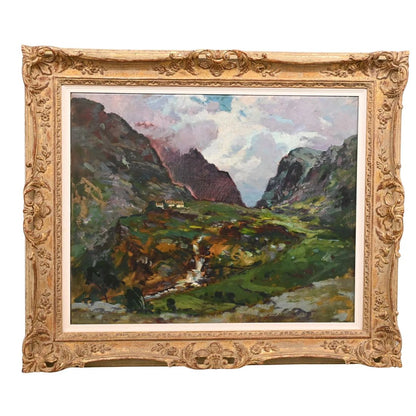 IRISH HIGHLANDS LANDSCAPE OIL PAINTING IN ORNATE FRAME