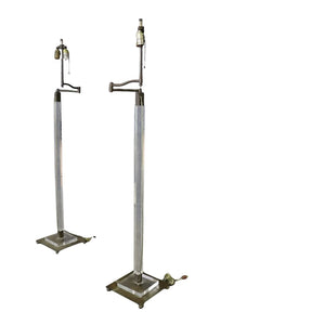 PAIR OF MID CENTURY MODERN LUCITE AND BRASS SWING ARM FLOOR LAMPS