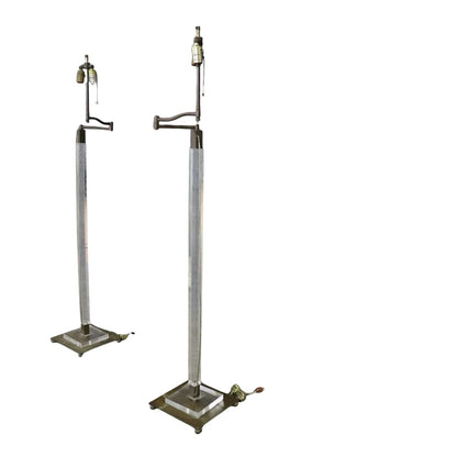 PAIR OF MID CENTURY MODERN LUCITE AND BRASS SWING ARM FLOOR LAMPS