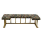VINTAGE BRASS FIRE FENDER WITH FLORAL TAPESTRY BENCH