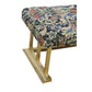 VINTAGE BRASS FIRE FENDER WITH FLORAL TAPESTRY BENCH