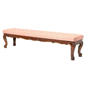 REGENCY STYLE TUFTED UPHOLSTERED PARCEL GILT MAHOGANY BENCH