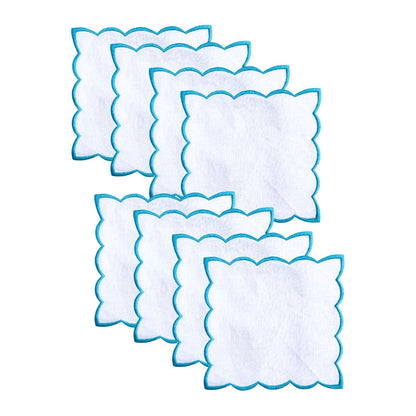 SET OF 8 TURQUOISE SCALLPED COCKTAIL NAPKINS