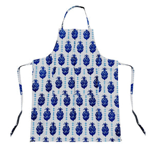 BLOCK PRINT PINEAPPLE INDIGO CANVAS APRON