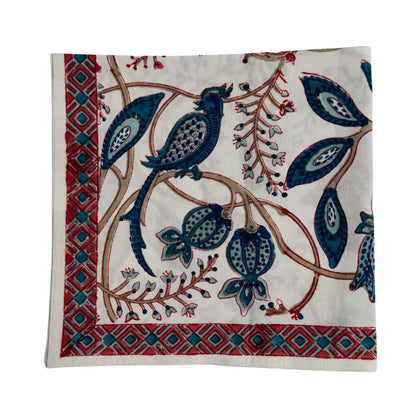 SET OF SIX BLUE & CORAL PHEASANT NAPKINS